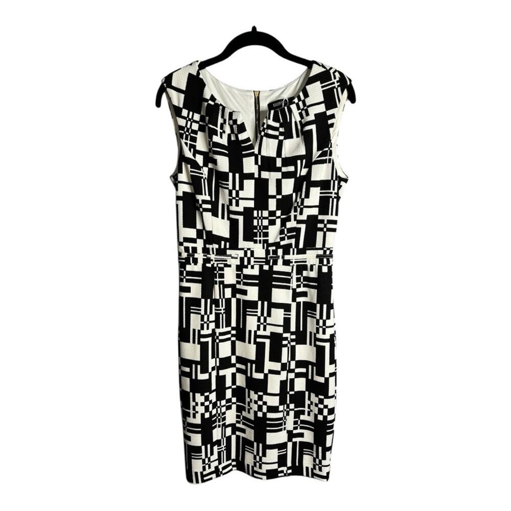 Ellen Tracy Black White Print Sleeveless Knee Length Dress 4